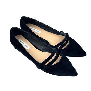 Saks Fifth Avenue Flats Women 10 Black Good Velvet Mary Jane Pointed Toe Luxury